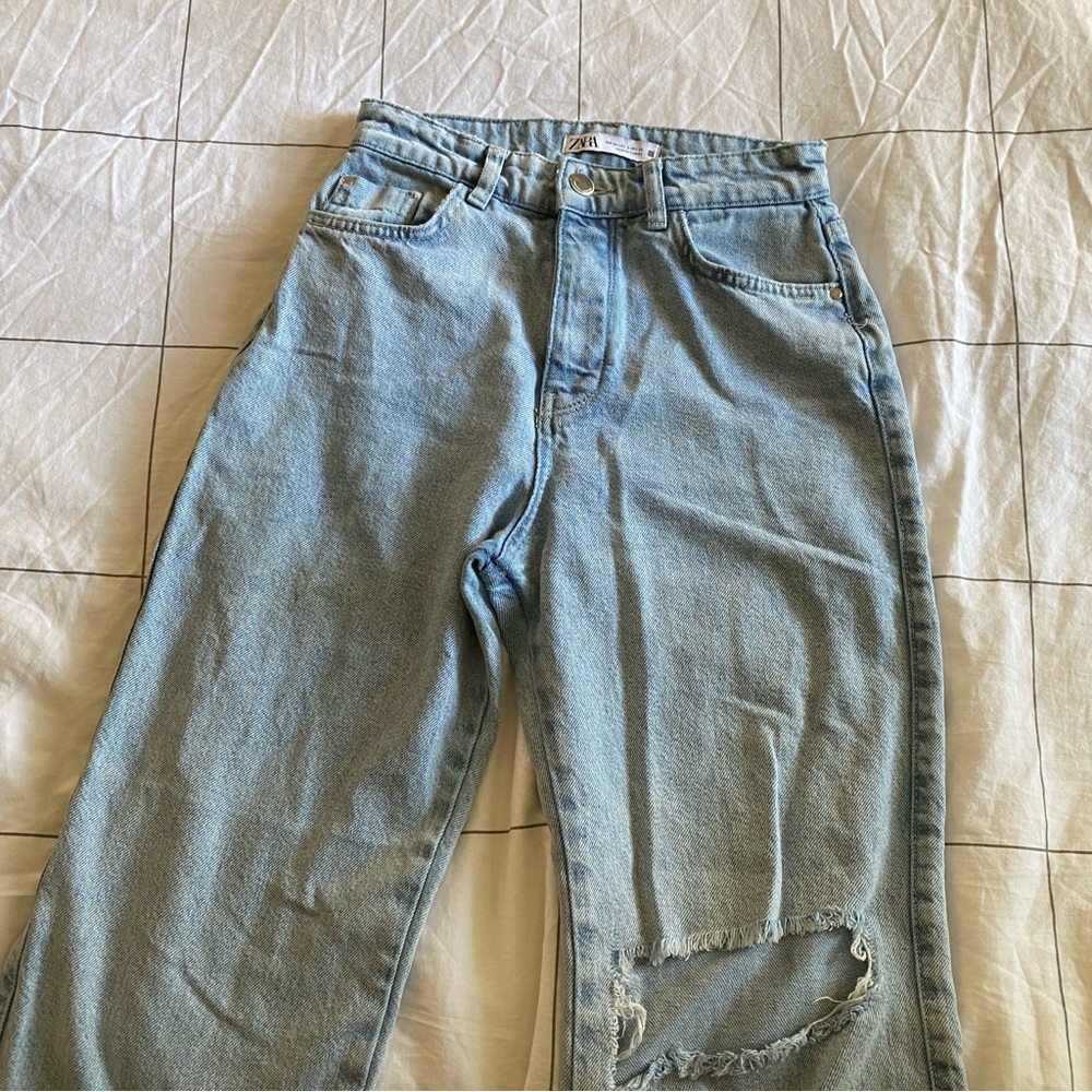 Zara Wide Leg Distressed Jeans
